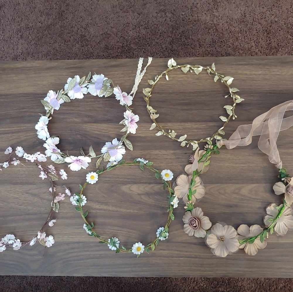 Bundle of 5 handmade floral headbands/crowns/halos